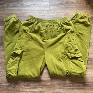 Olive Green Cargo Jogger Pants – Elastic Waist Utility Sweatpant